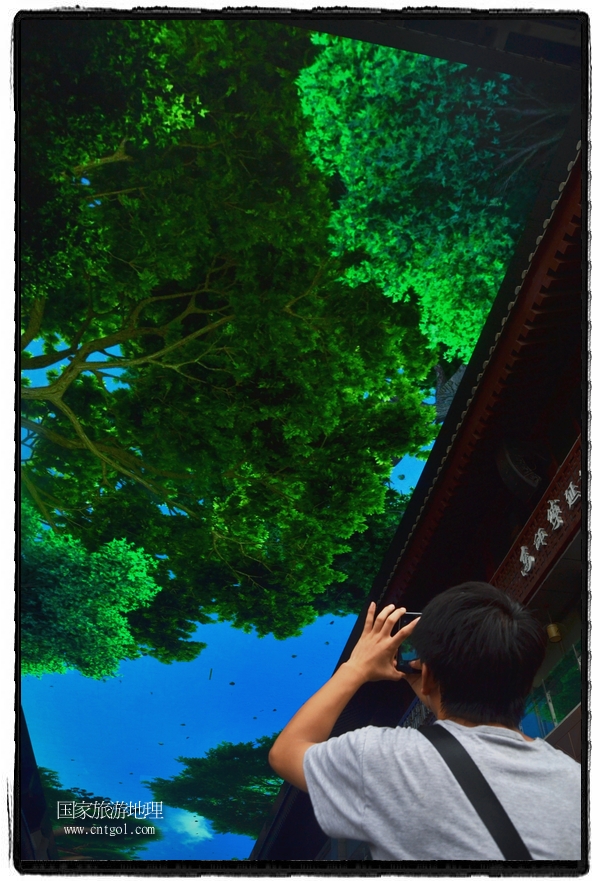 9月8日，在西安市大雁塔景區(qū)，“天幕”景觀吸引游客駐足觀看，并拿出手機(jī)拍攝。